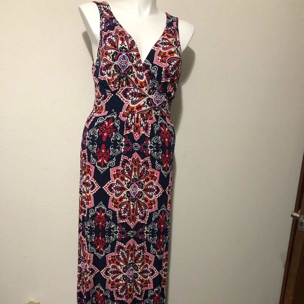 Bright colored long maxi dress.